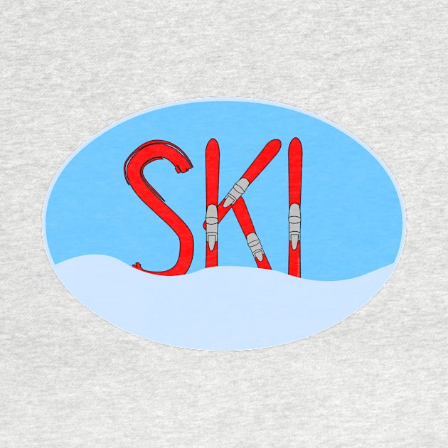 Ski Red Skis Snow In Oval by Barthol Graphics